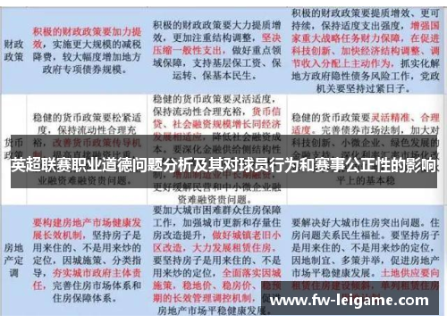 英超联赛职业道德问题分析及其对球员行为和赛事公正性的影响